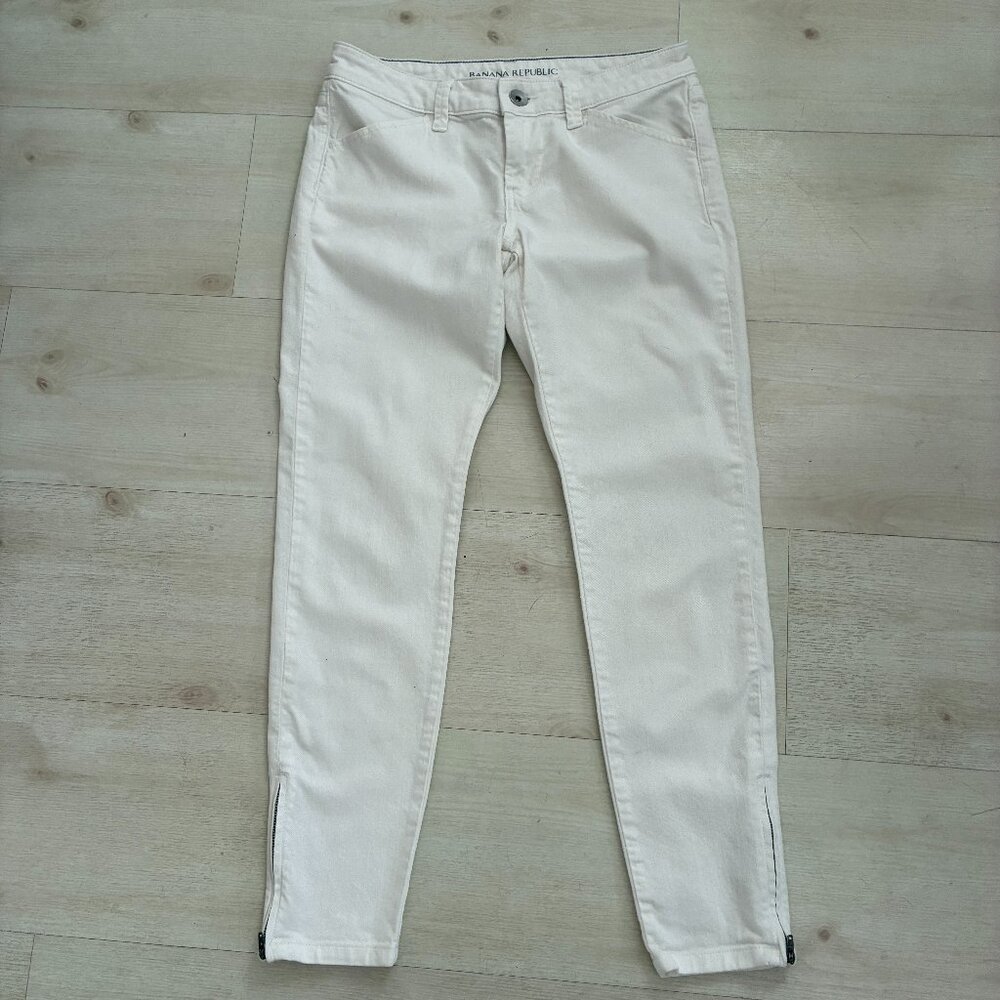 Banana Republic Women's White Skinny Ankle Zip Jeans Size 26 Petite